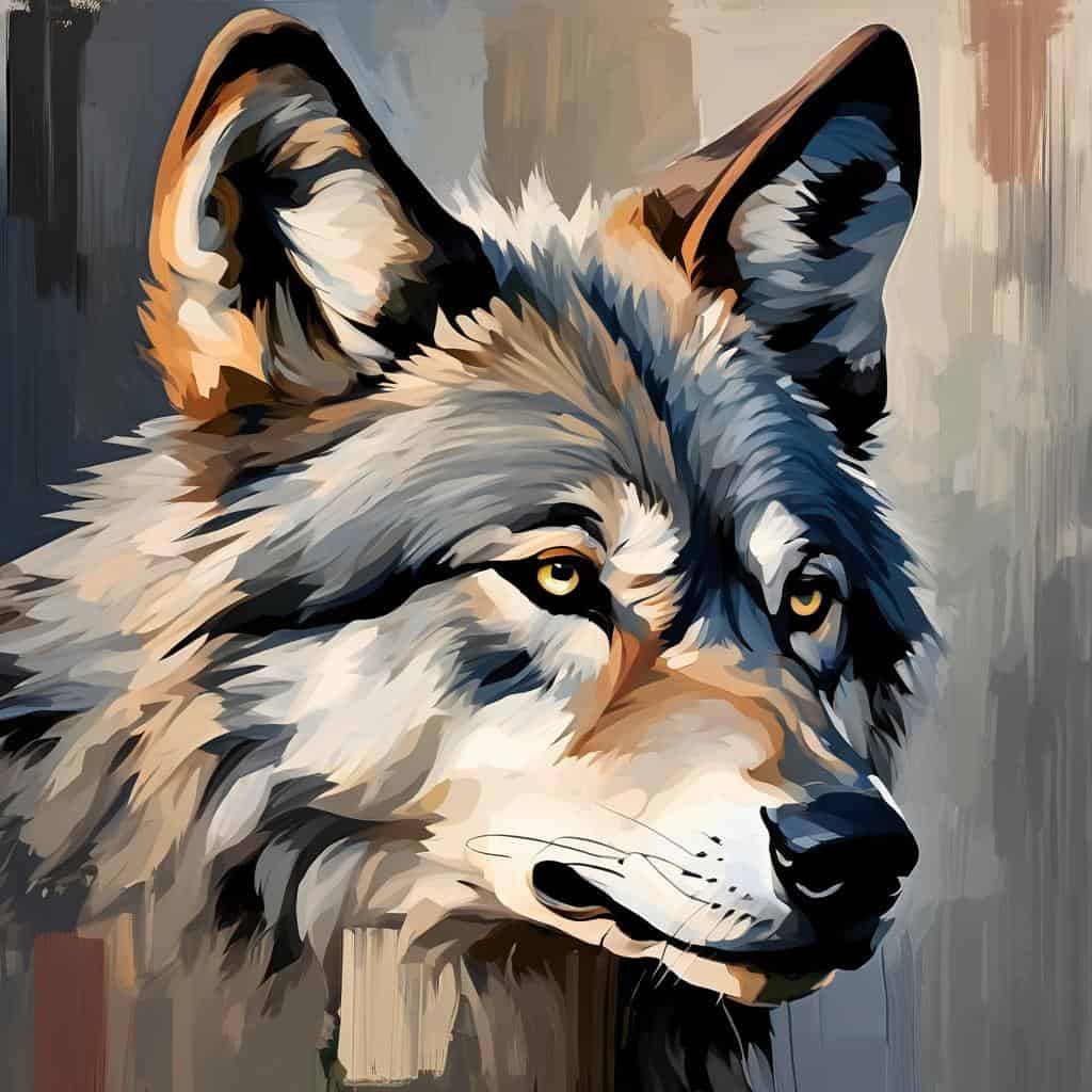 Ασπρόμαυρος λύκος σε ψηφιακή καλλιτεχνική ερμηνεία, θέμα τέχνης και δημιουργικότητας.