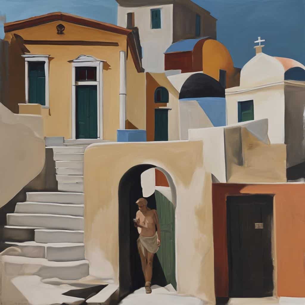 Λεζάντα: Έκφραση της αλήθειας της τέχνης μέσω του δημιουργού σε παραδοσιακή κατοικία με αρχιτεκτονική γραμμή.